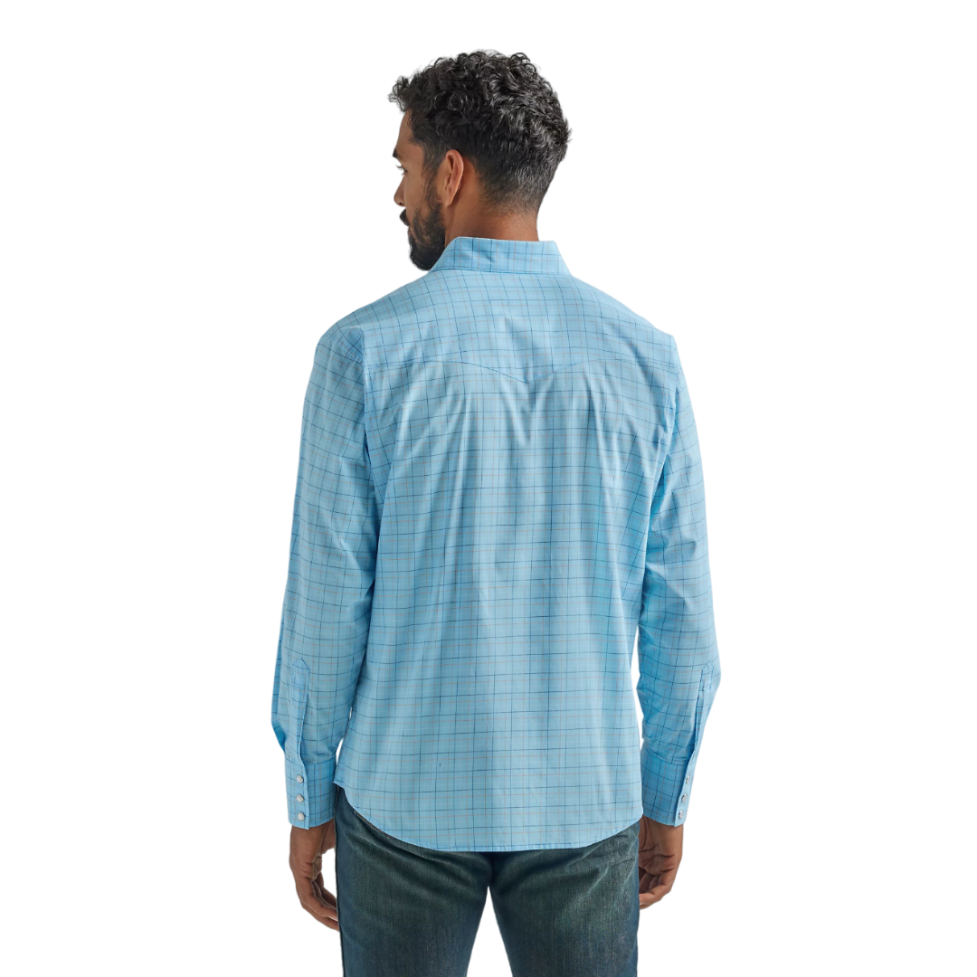 Wrangler Mens Plaid Wrinkle Resist Blue Shirt