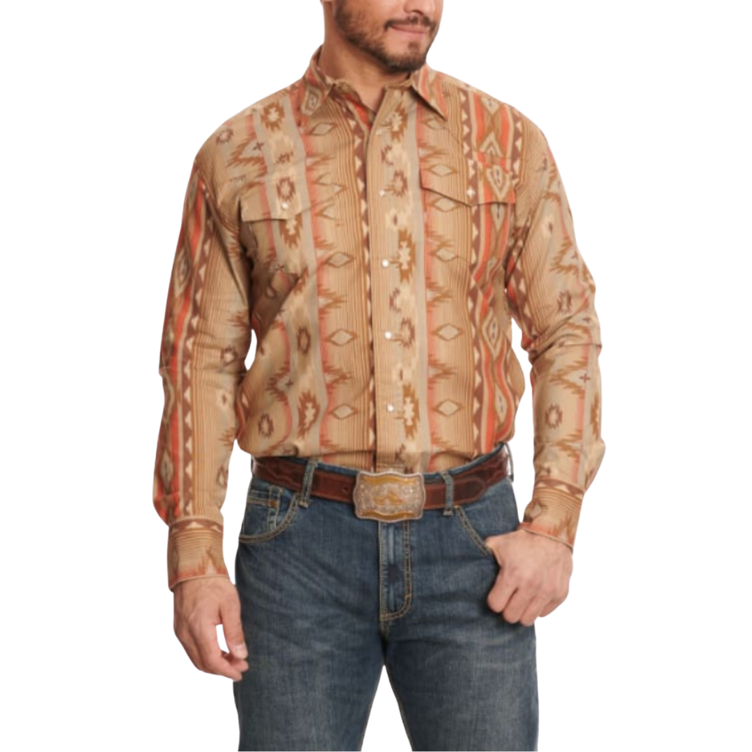 Wrangler Men's Sandy Printed Brown Shirt