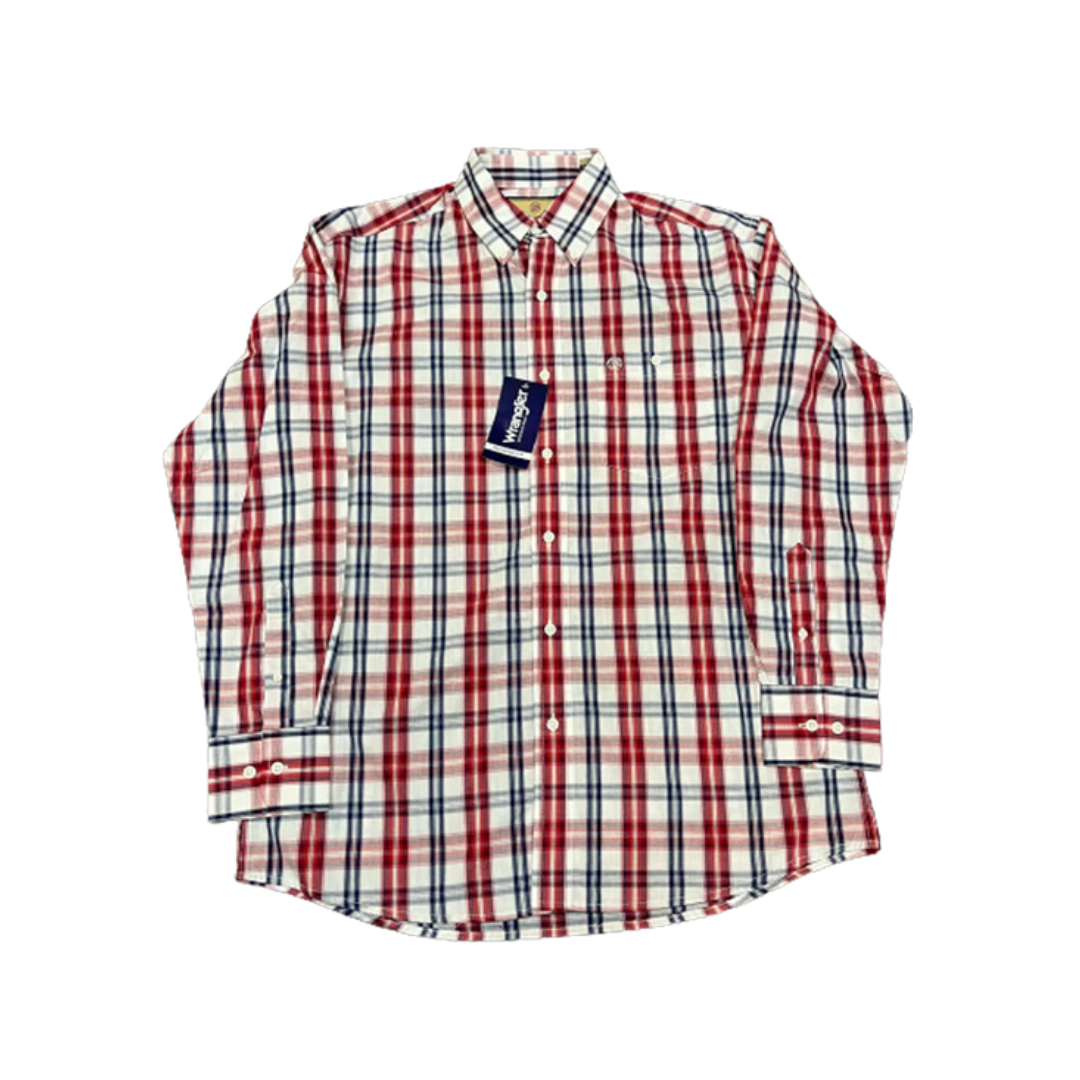 Wrangler Men's Relaxed Fit Button-Down Red Shirt