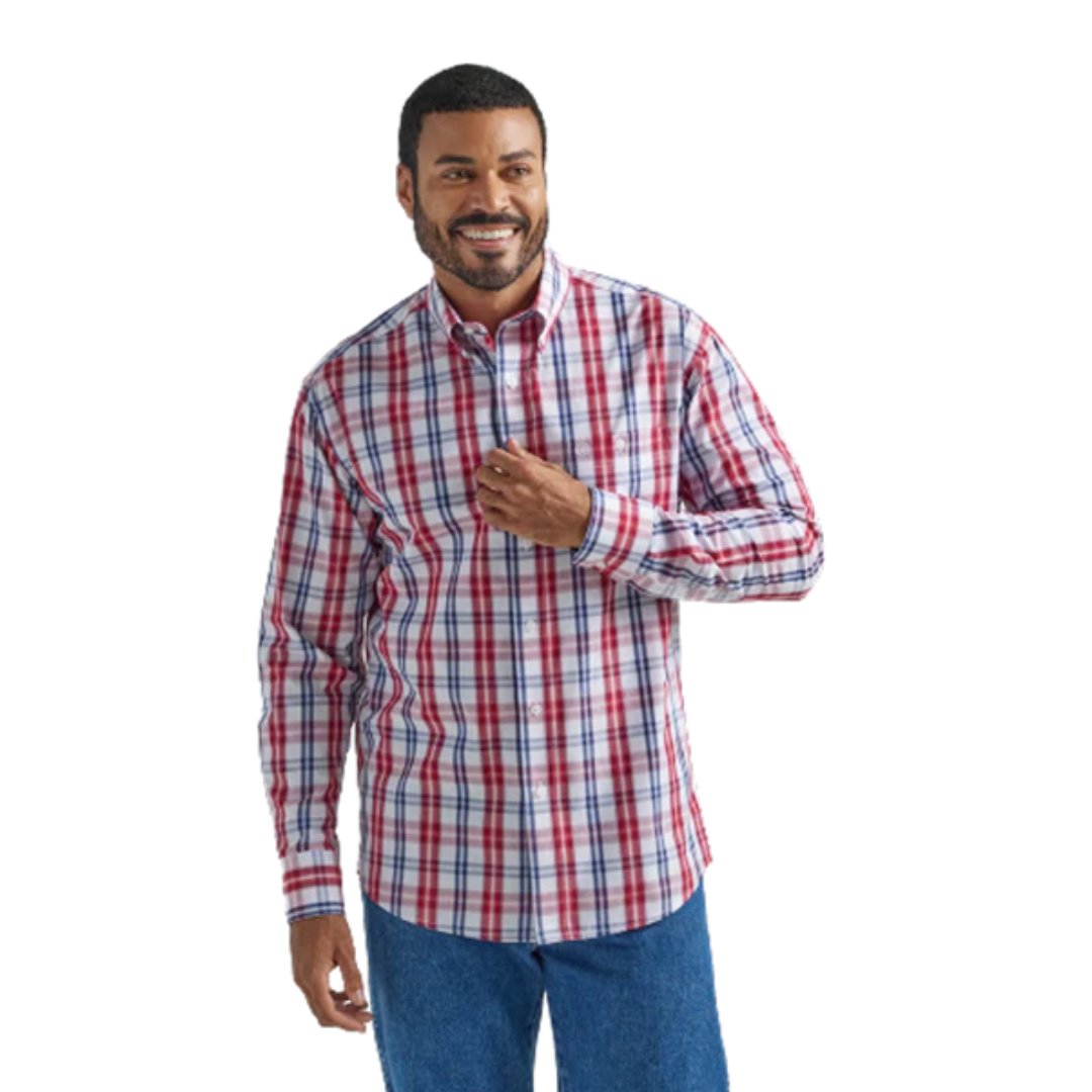 Wrangler Men's Red/White/Blue Plaid Shirt-Big
