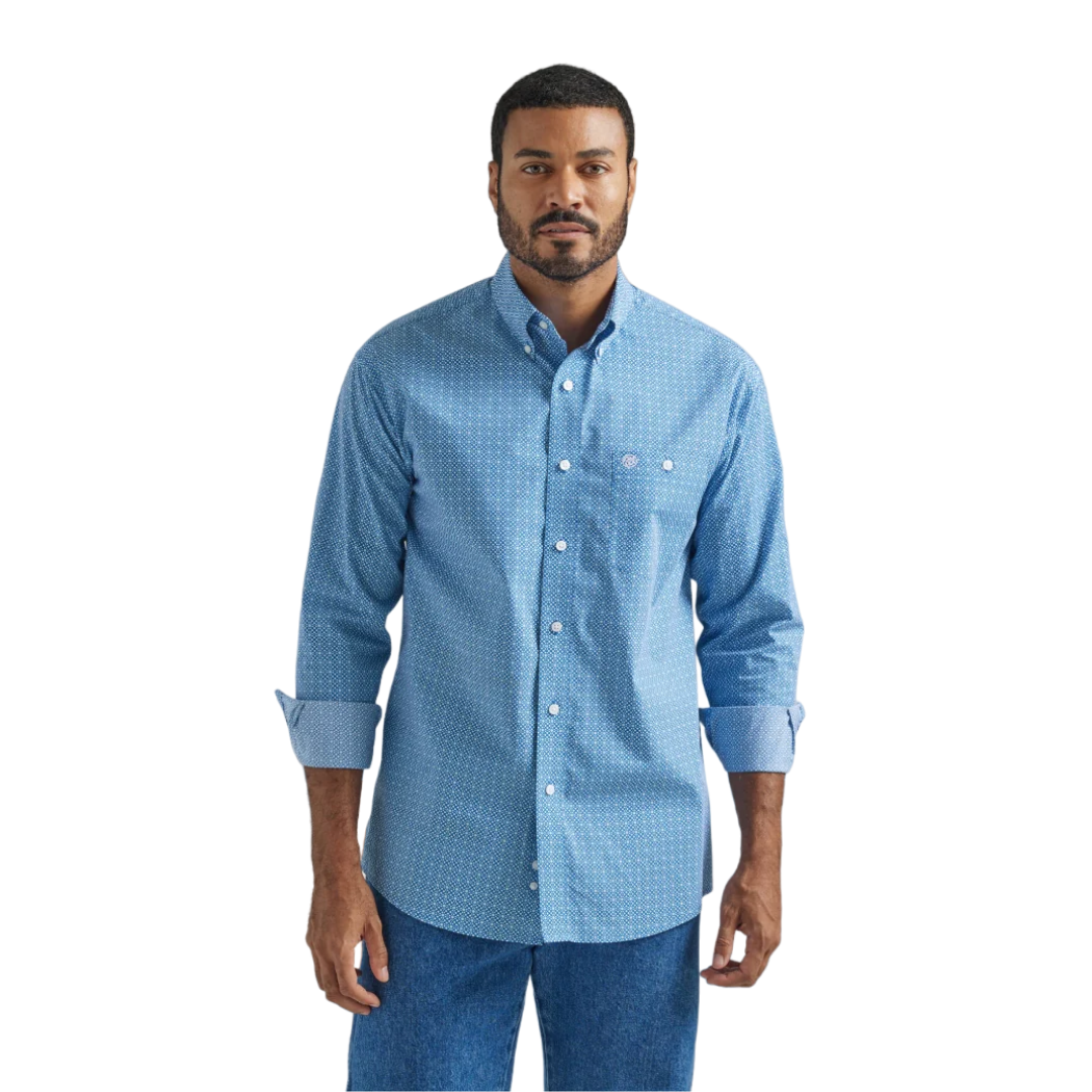 Wrangler Men's Long Sleeve Western Blue Shirt