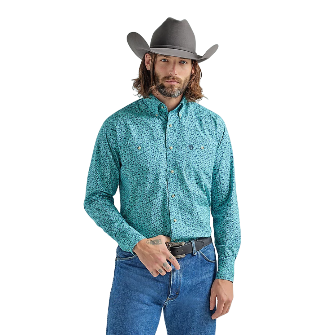 Wrangler Men's Blue Print Teal Flowers Shirt