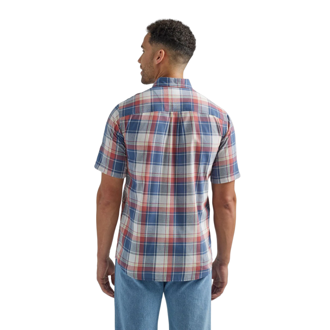 Wrangler Men's Rugged Wear Plaid Button Down Red & Blue Shirt
