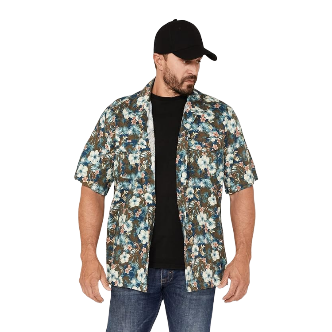 Wrangler Men's Coconut Cowboy Snap Front Camp Tropical Olive Shirt