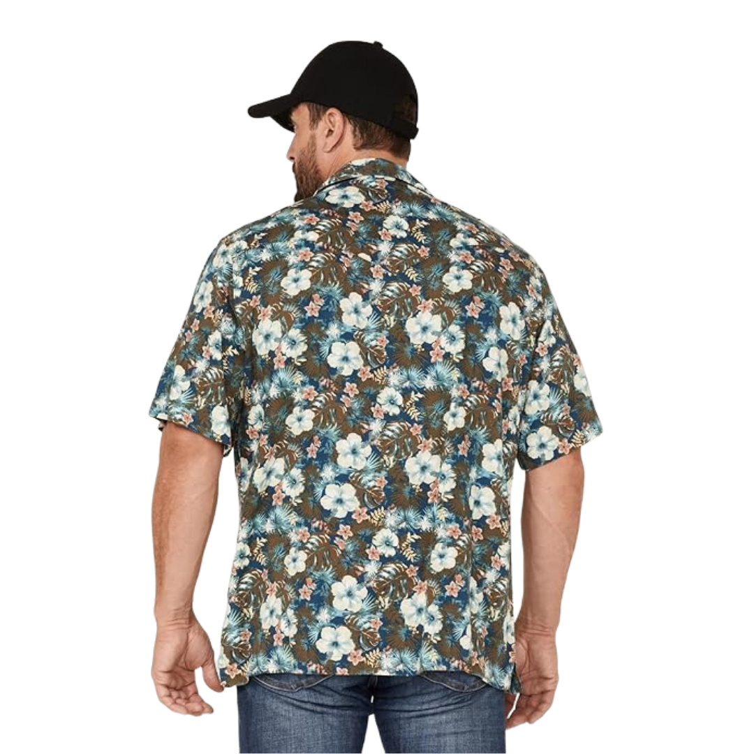 Wrangler Men's Coconut Cowboy Snap Front Camp Tropical Olive Shirt