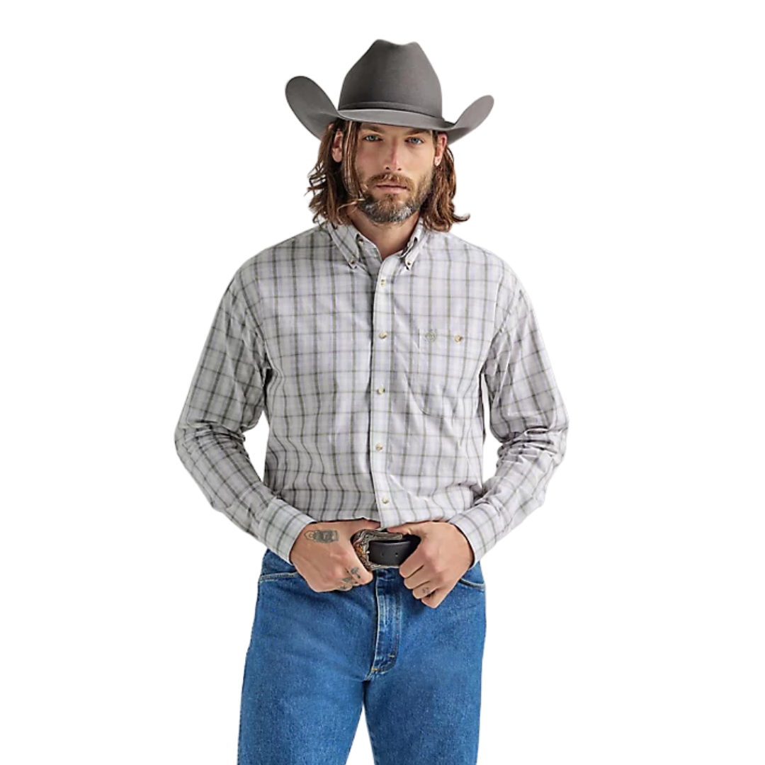Wrangler Men's George Strait Plaid Olive Green Shirt