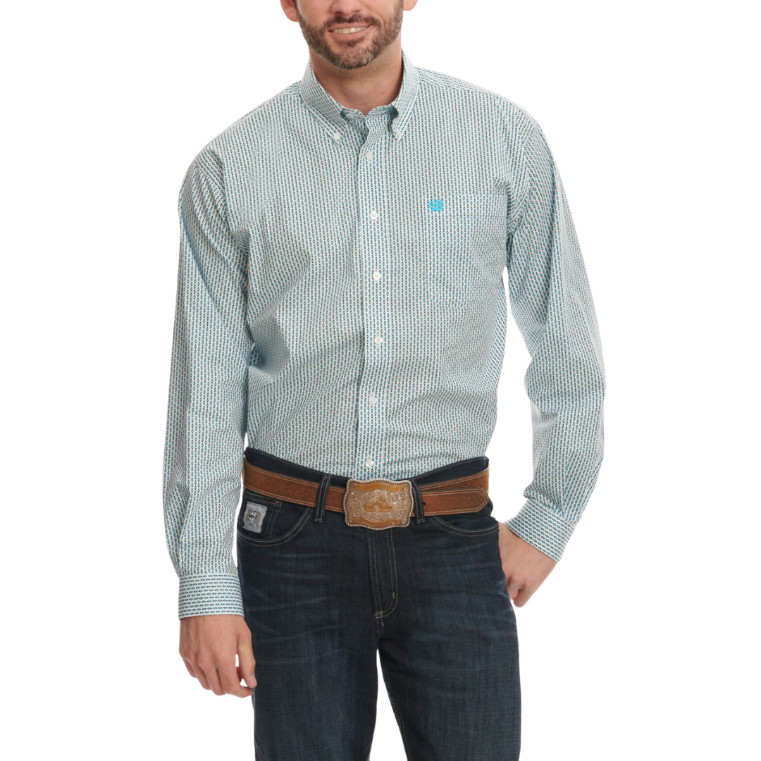 Cinch Men's White with Turquoise & Black Shirt
