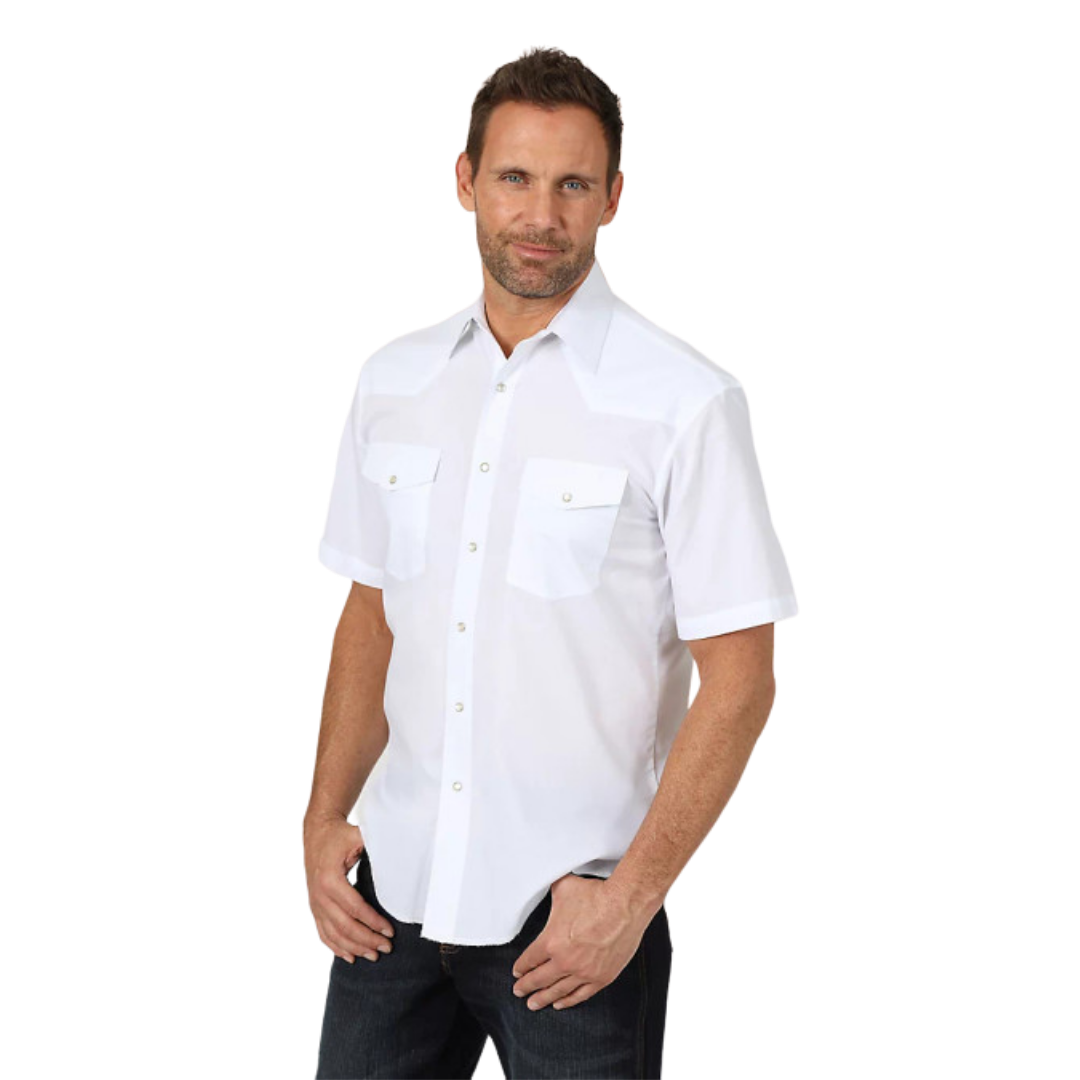 Wrangler Men's White Sport Short Sleeve Snap Western Shirt