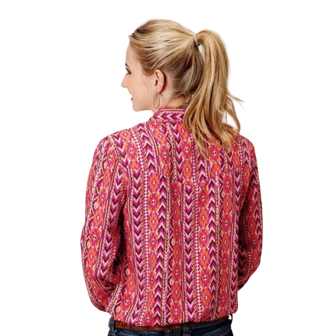 Roper Women's Retro Aztec Printed Western Pink Blouse