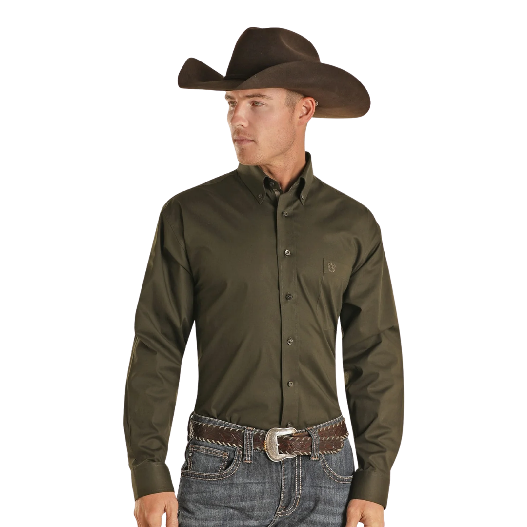 Panhandle Men's Olive Green Long Sleeve Button Up Shirt