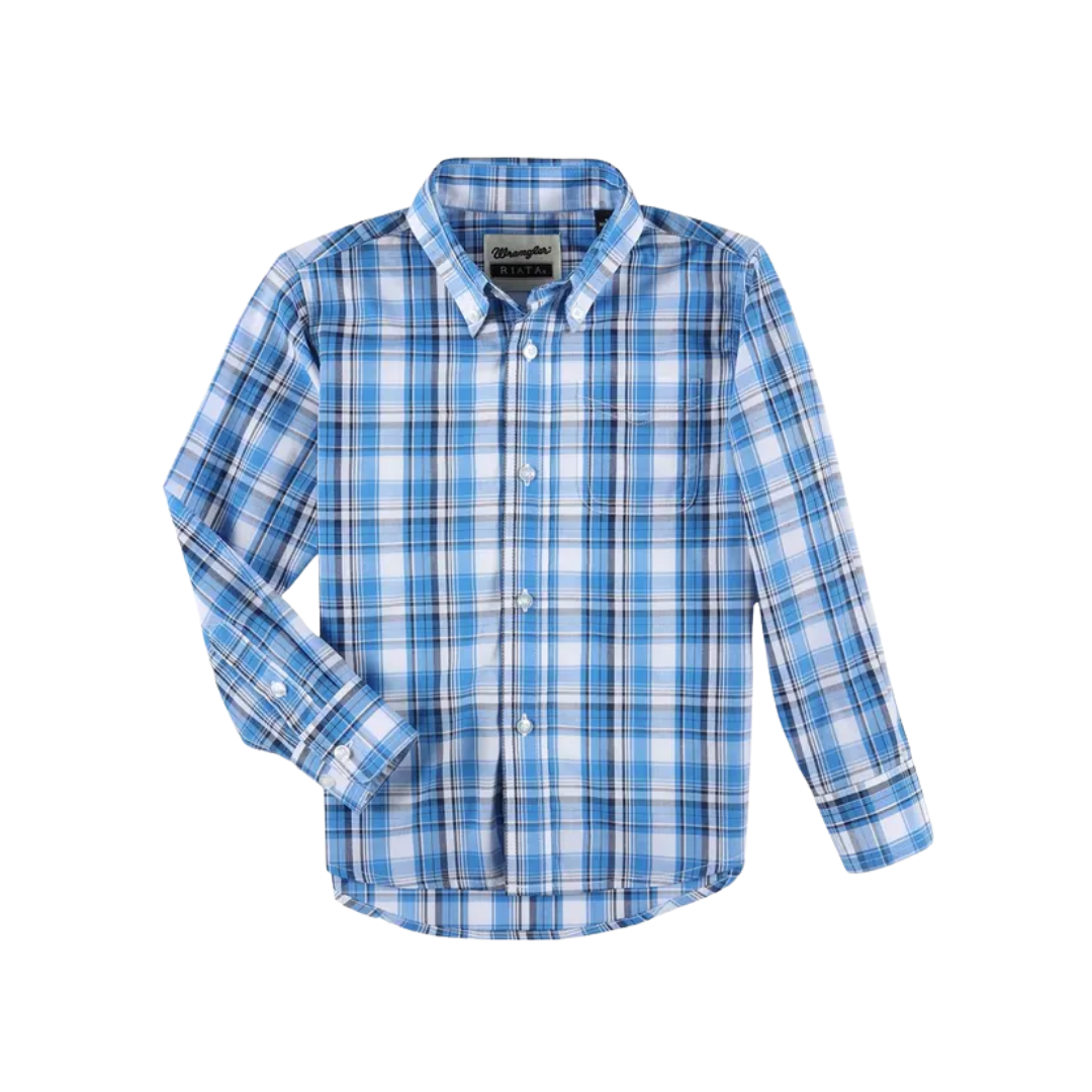 Wrangler Youth Boy's Riata Blue/Black Plaid Shirts