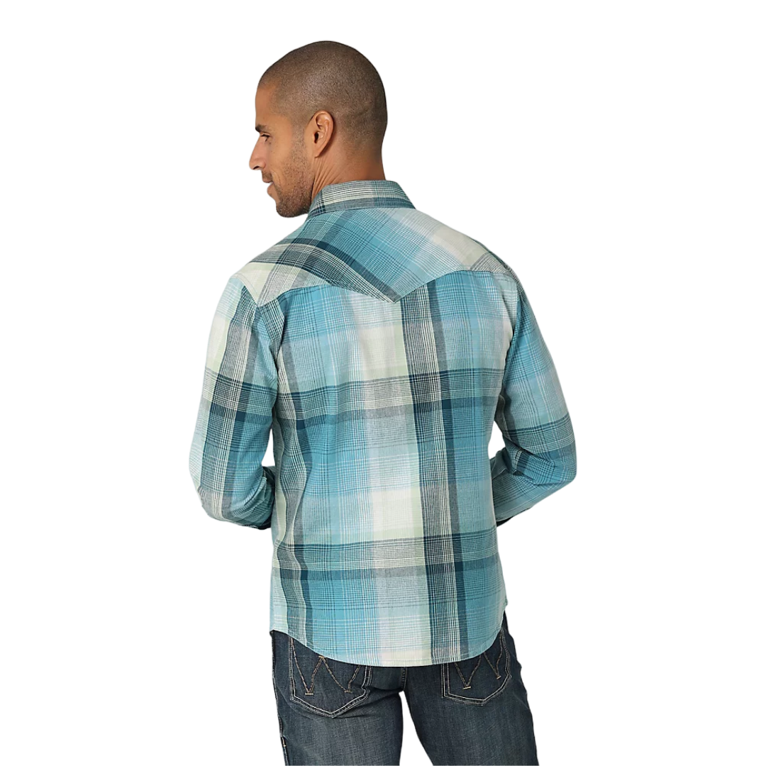 Wrangler Men's Retro Premium Long Sleeve Westerm Blue Shirt