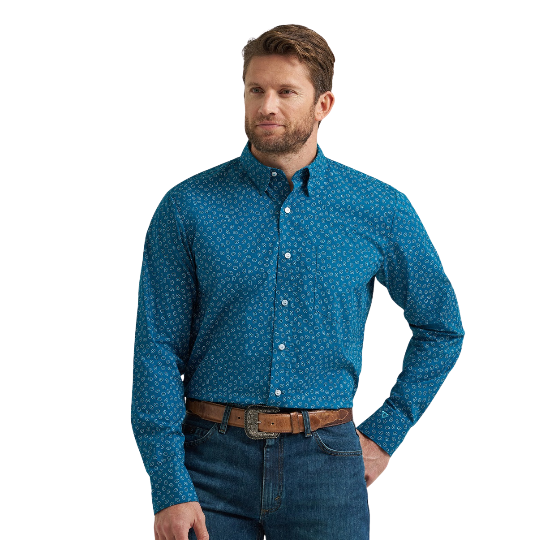 Wrangler Men's Cody Johnson Ink Print Blue Shirt