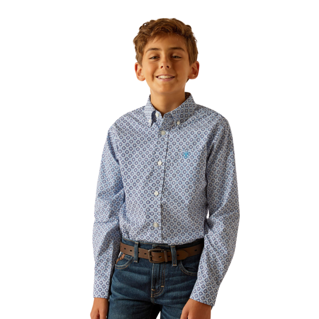 Ariat Youth Boy's Perry Classic Fit Blue Shirt