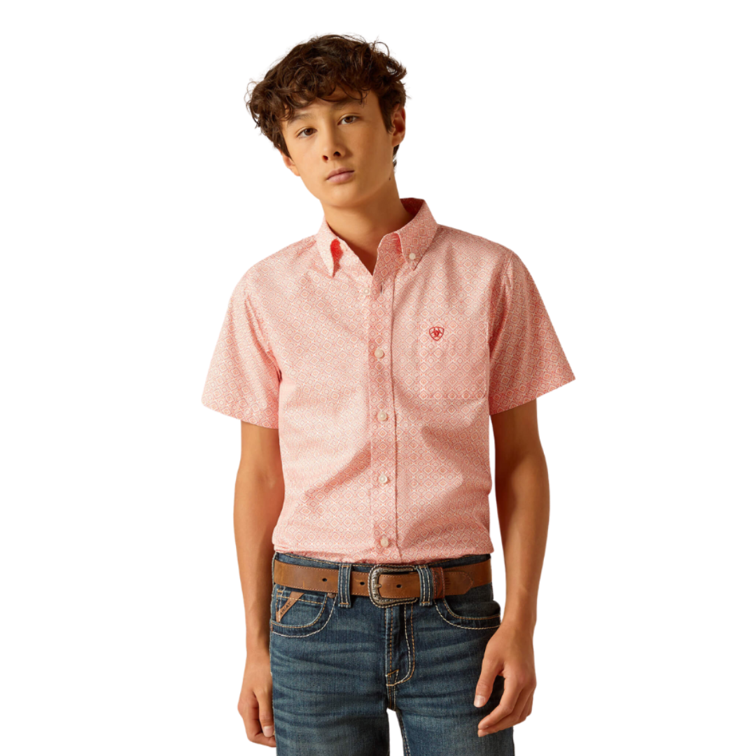 Ariat Youth Boy's Kamden Classic Fit Coral Shirt