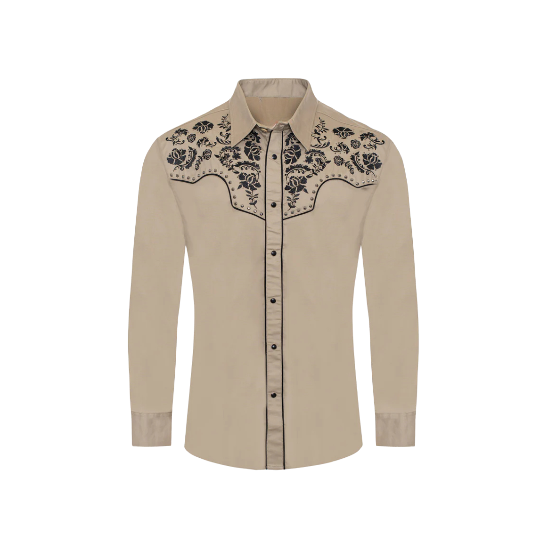 Avalon Men's Embroidery Snap Khaki Shirt