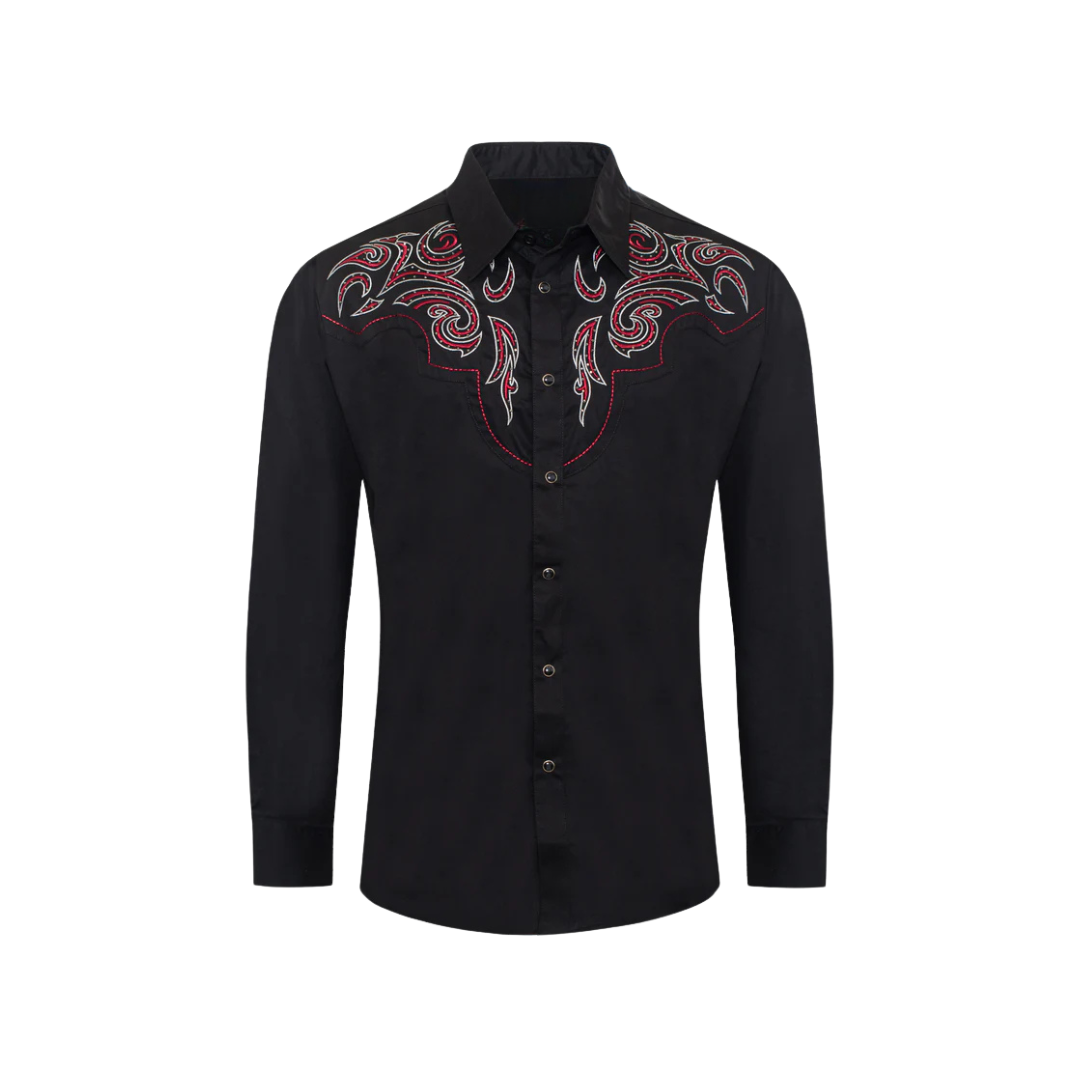 Avalon Men's Embroidery Snap Black Shirt