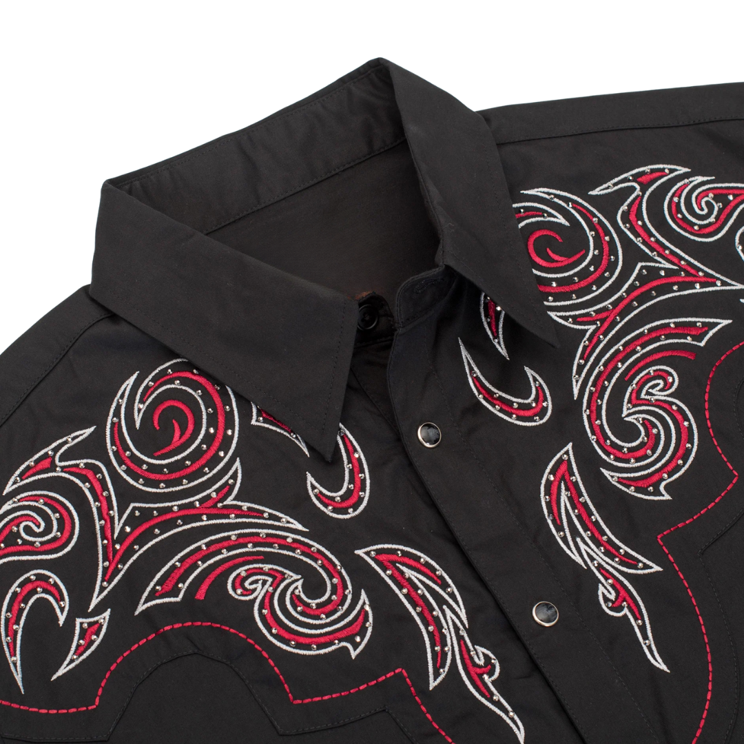 Avalon Men's Embroidery Snap Black Shirt