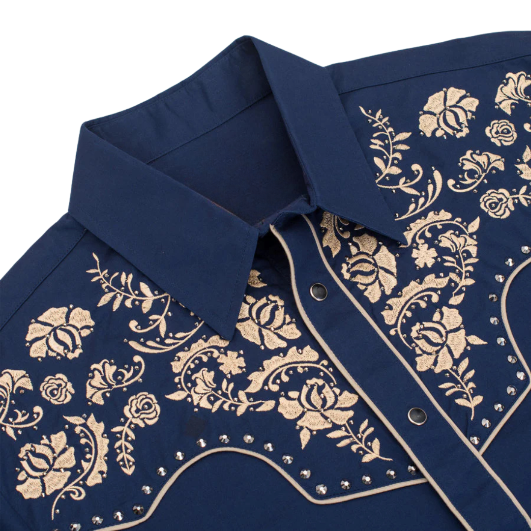 Avalon Men's Embroidery Snap Blue Shirt