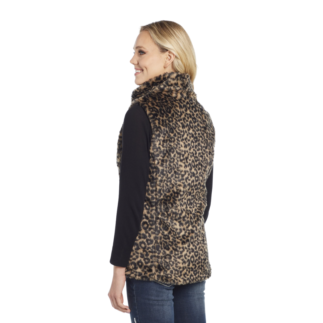 Sidran Women´s Faux Shearling Leopard Tan Vest