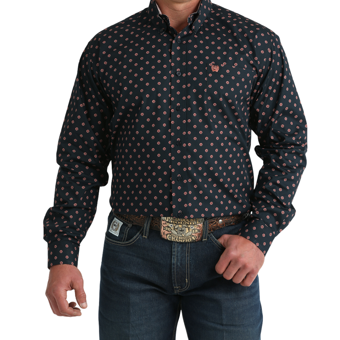 Cinch Men's Geometric Print Navy Shirt