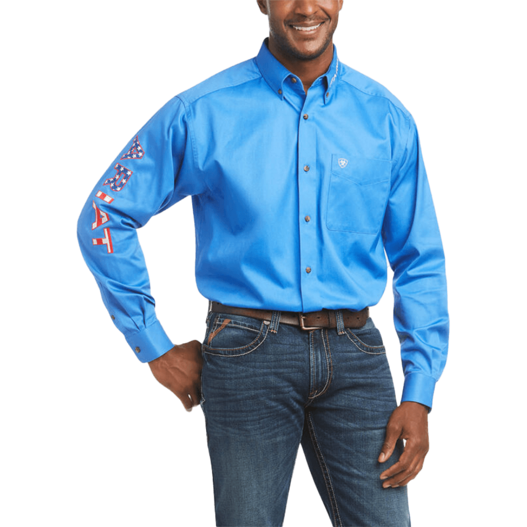 Ariat Men's Team Logo Usa Flag Long Sleeve Blue Shirt
