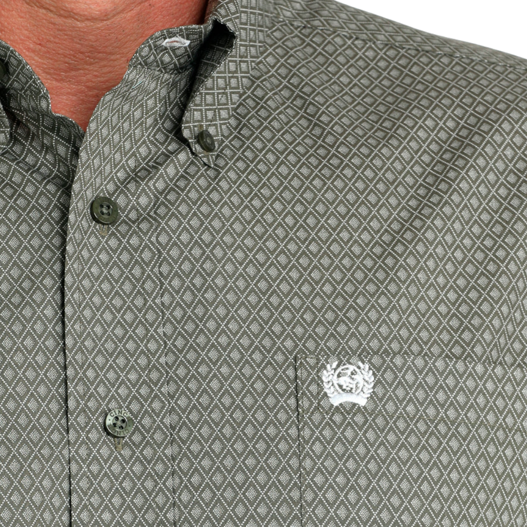 Cinch Men's Print Long Sleeve Olive Shirt