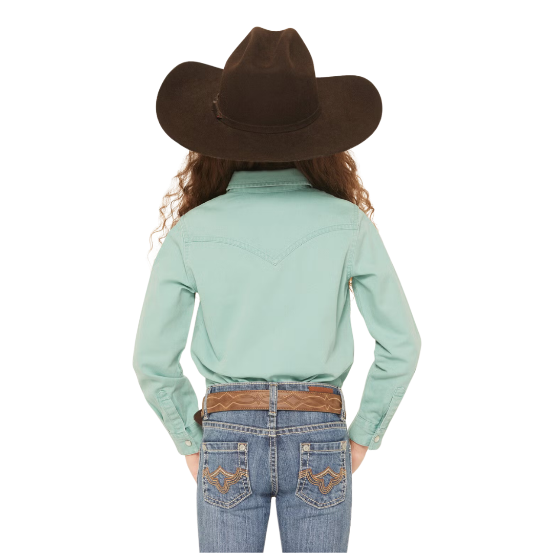 Wrangler Youth Girl's Colorwash Western Turquise Shirt