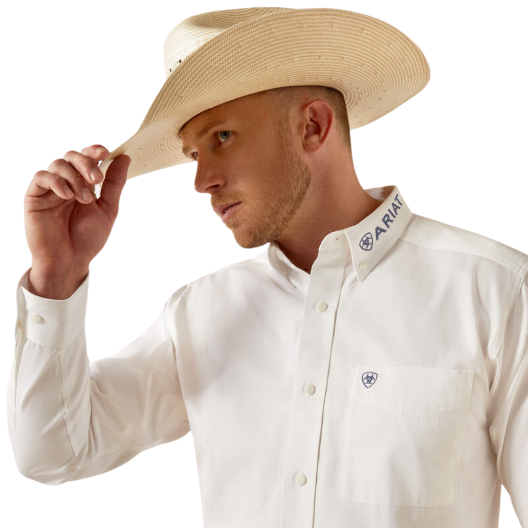 Ariat Men's Team Logo Twill Classic Fit White/Khaki Shirt