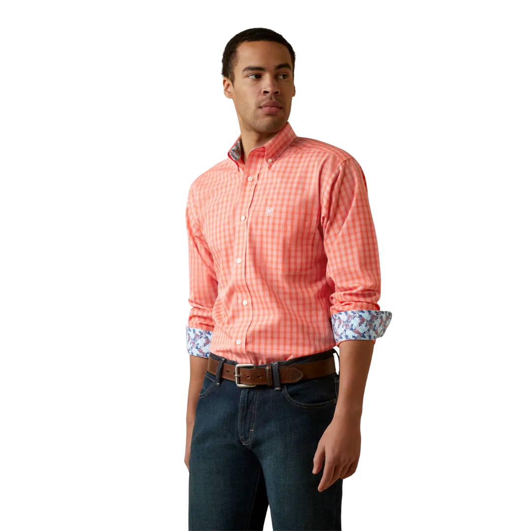 Ariat Men's Wrinkle Free Flame Coral Orange Shirt