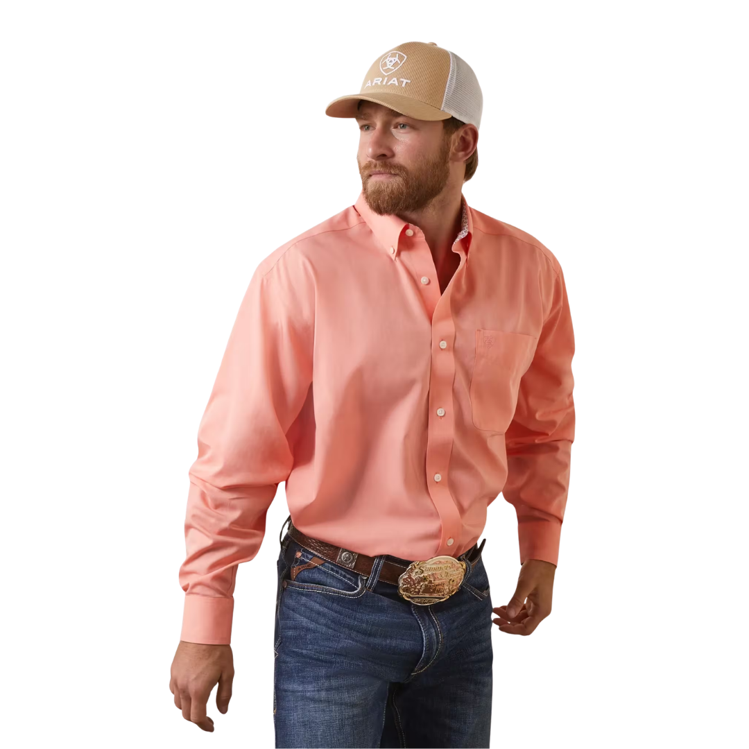 Ariat Men's Solid Brushed Peach Wrinkle Pink Shirt