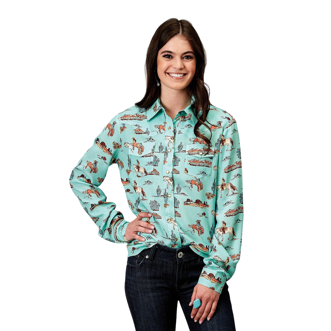 Roper Women's Print Western Blue Blouse