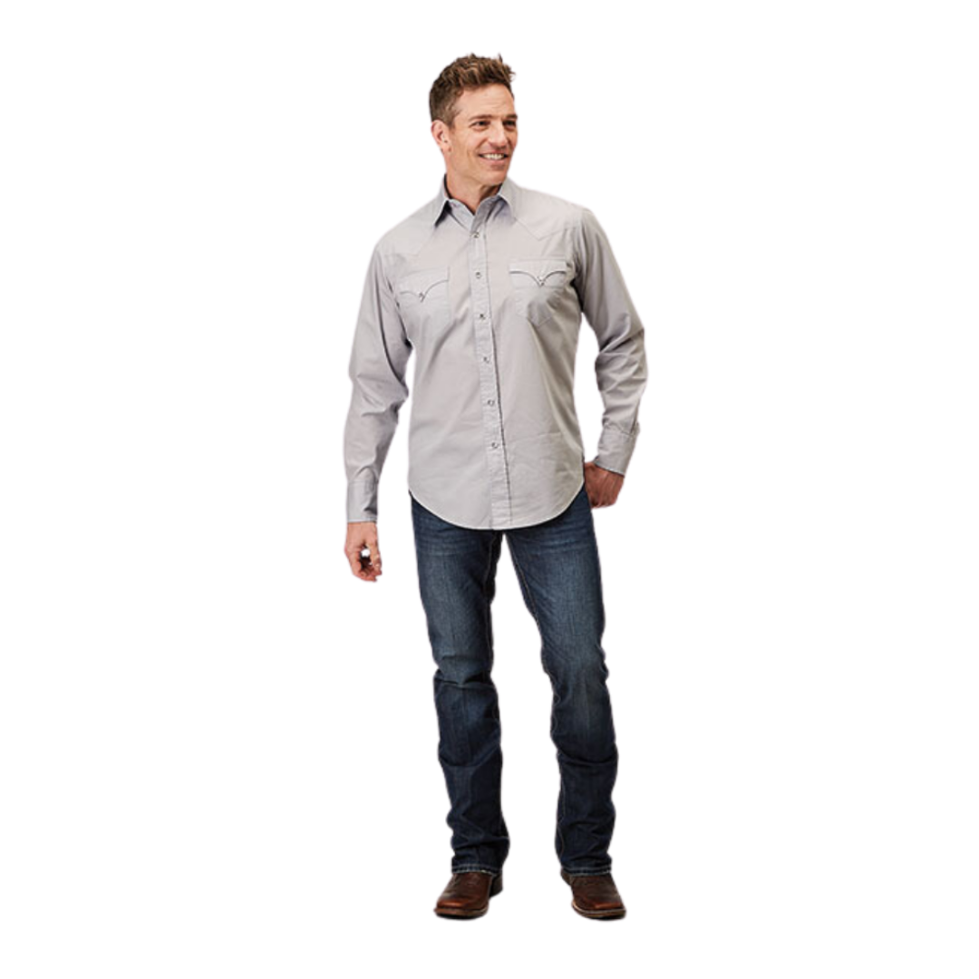 Roper Men's Solid Snap Poplin Grey Shirt