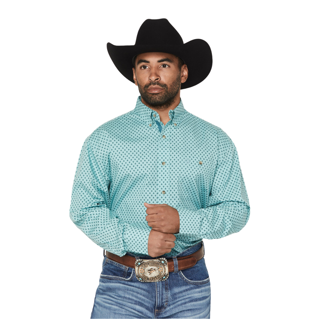 Wrangler Men's George Strait Geo Print Blue Shirt