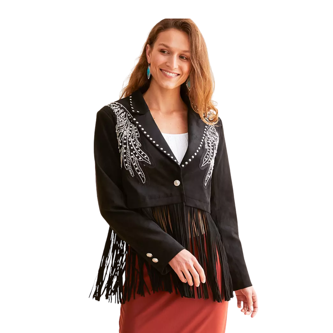 Miss Me Women's Fringe Glitz Black Blazer