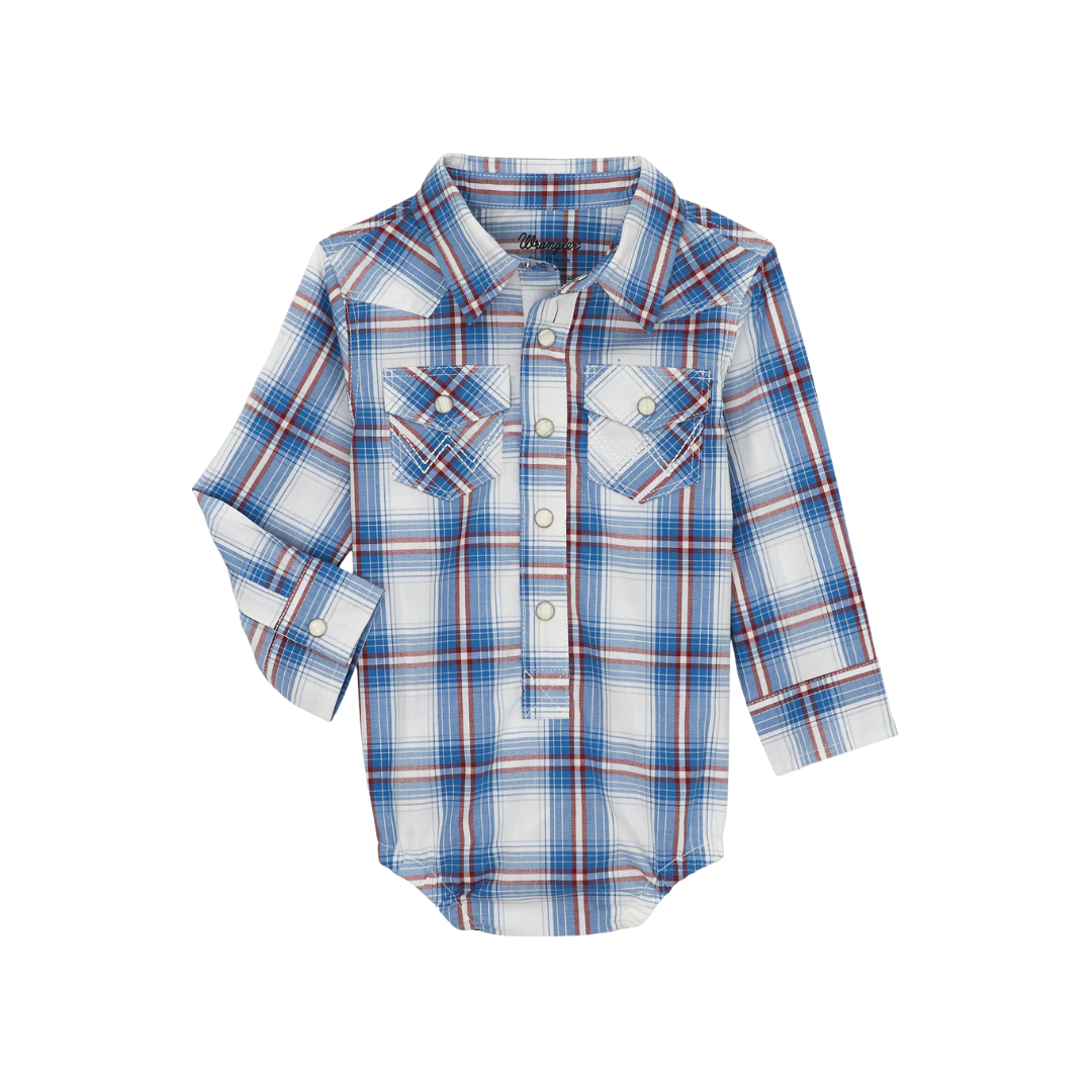 Wrangler Infants Boy's Plaid Blue Bodysuit