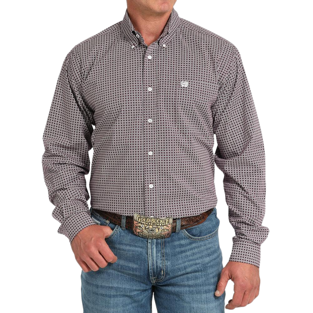 Cinch Men's Print Long Sleeve Button Purple Shirt