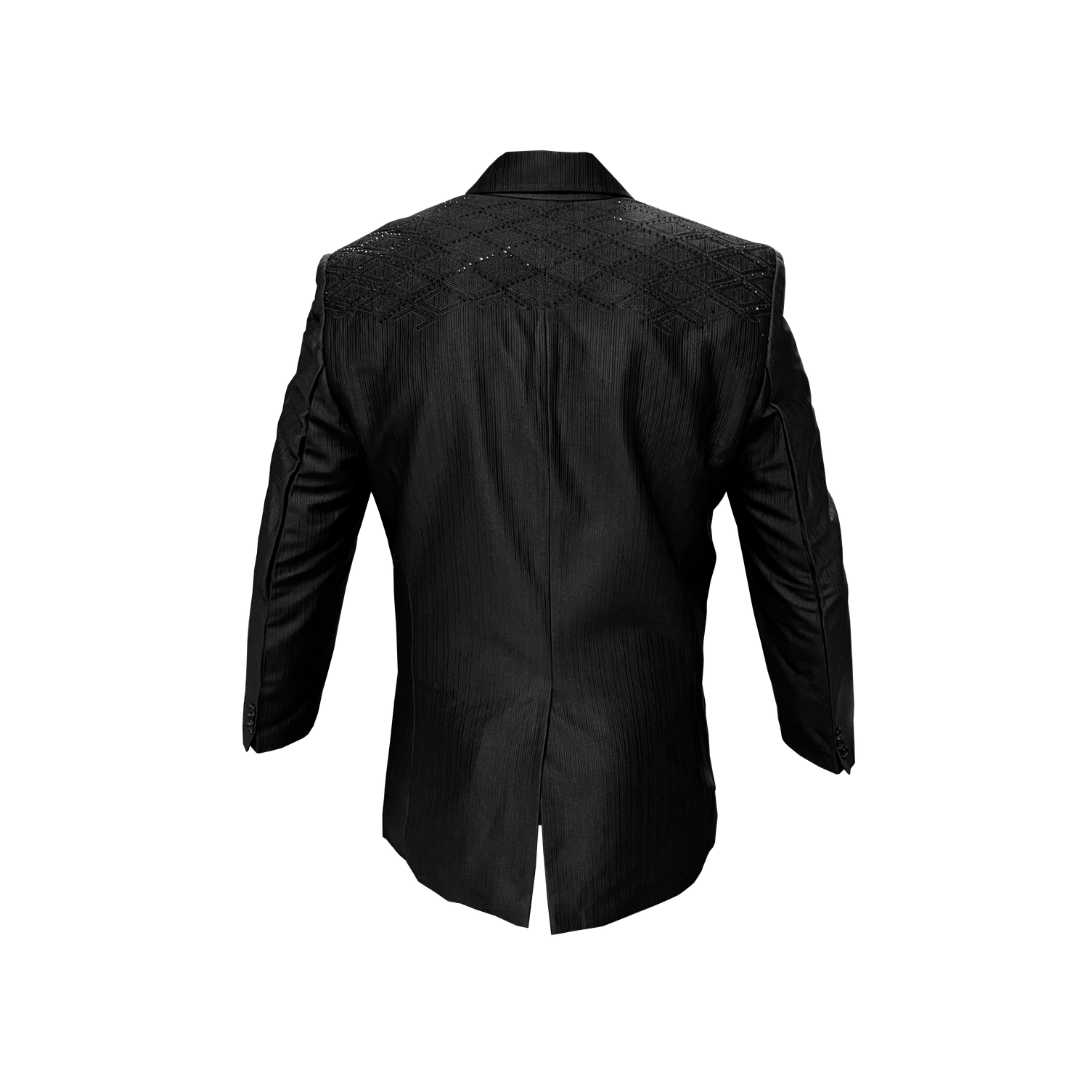 Red Diamond Men's Black Embroidered Rhinestone Coat