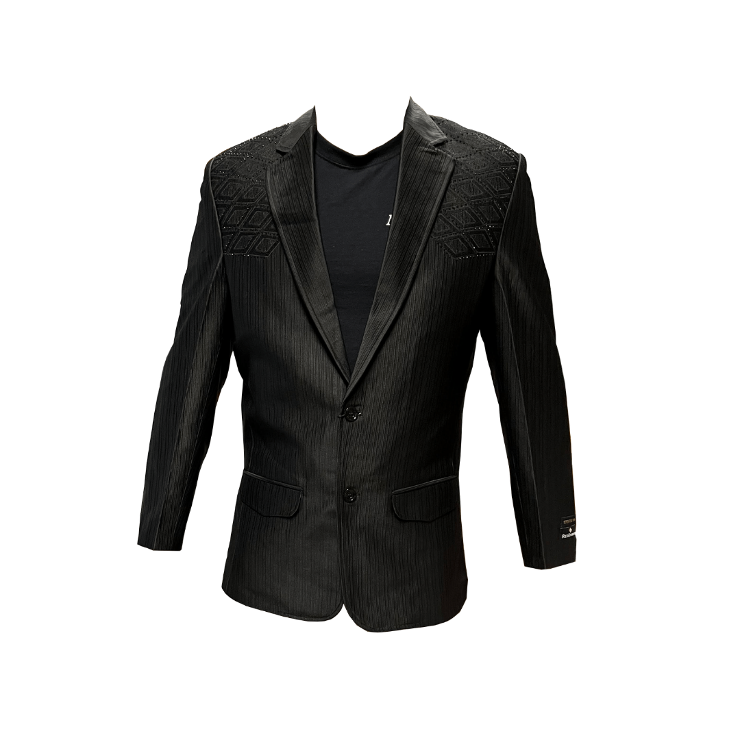 Red Diamond Men's Black Embroidered Rhinestone Coat