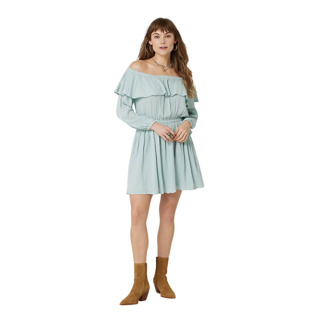 Wrangler Women's Ruffle Off Shoulder In Light Teal Dress