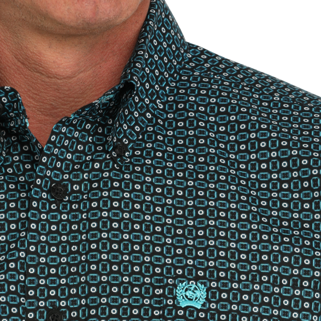 Cinch Men's Geometric Print Button Down Green Shirt