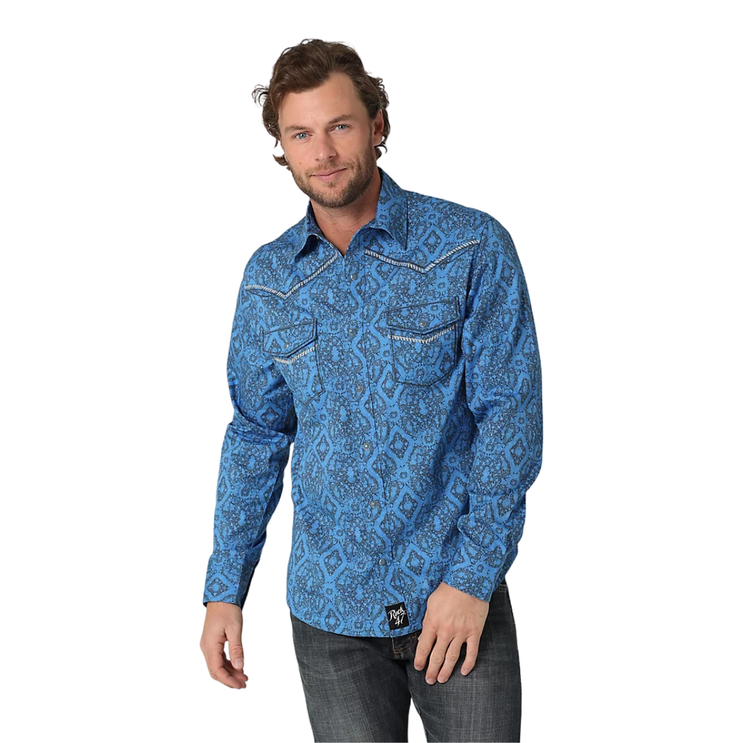 Wrangler Men's Yoke Western Blue Shirt - Big