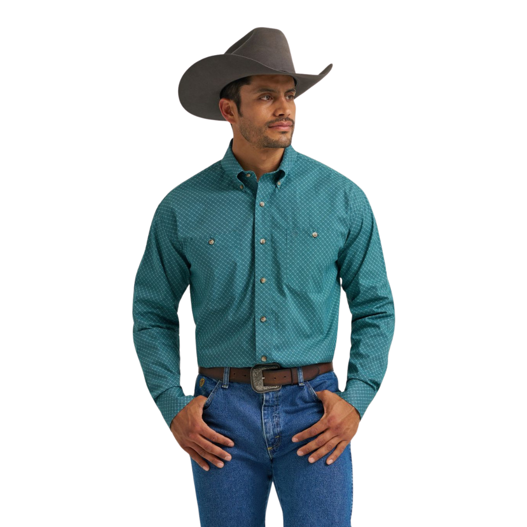 Wrangler Men's George Strait Nile Print Blue Shirt