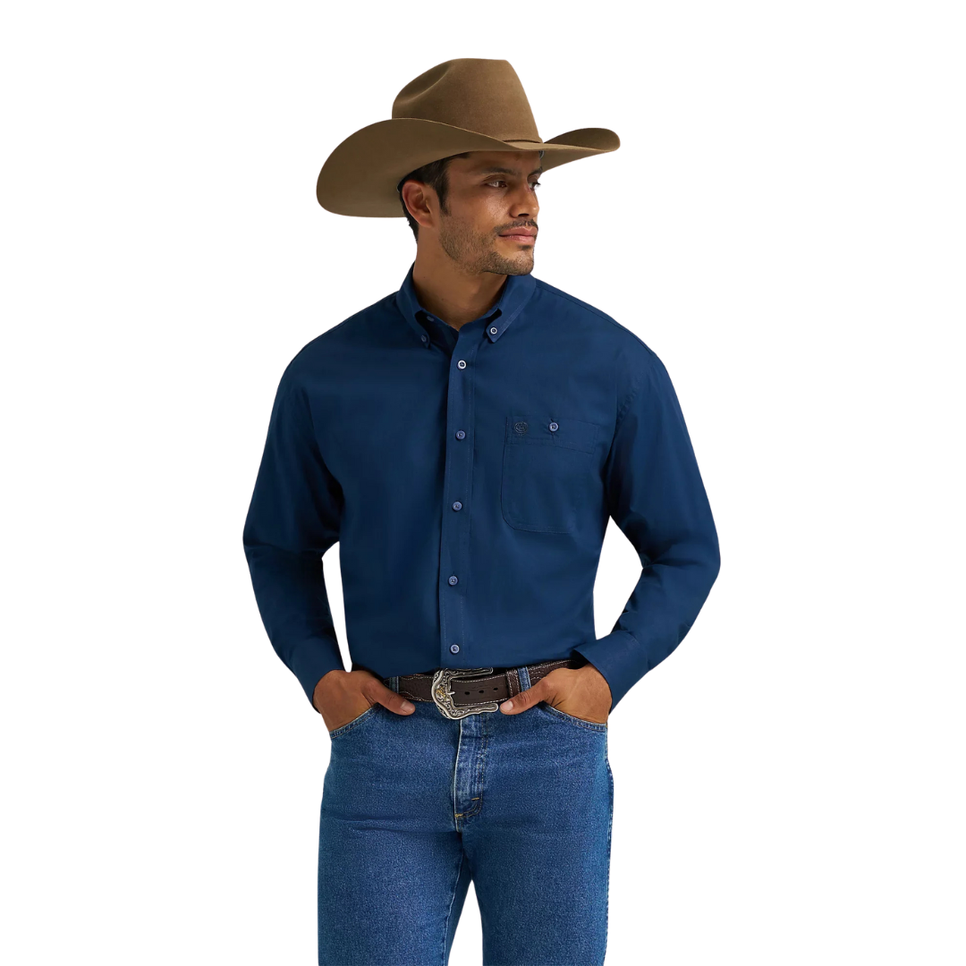 Wrangler Men's George Strait Button Down Navy Shirt - Big & Tall
