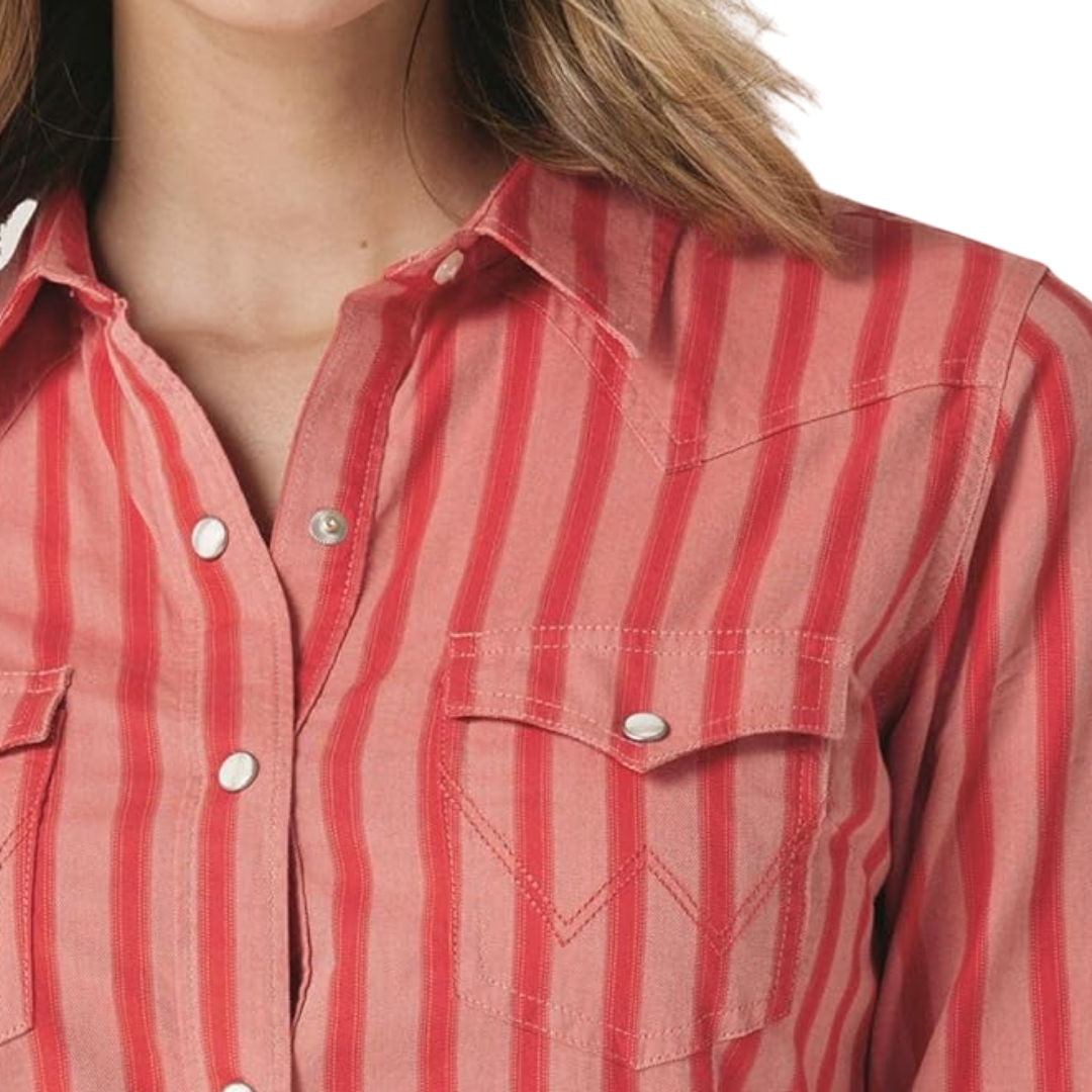 Wrangler Women's Striped Long Sleeve Red Shirt