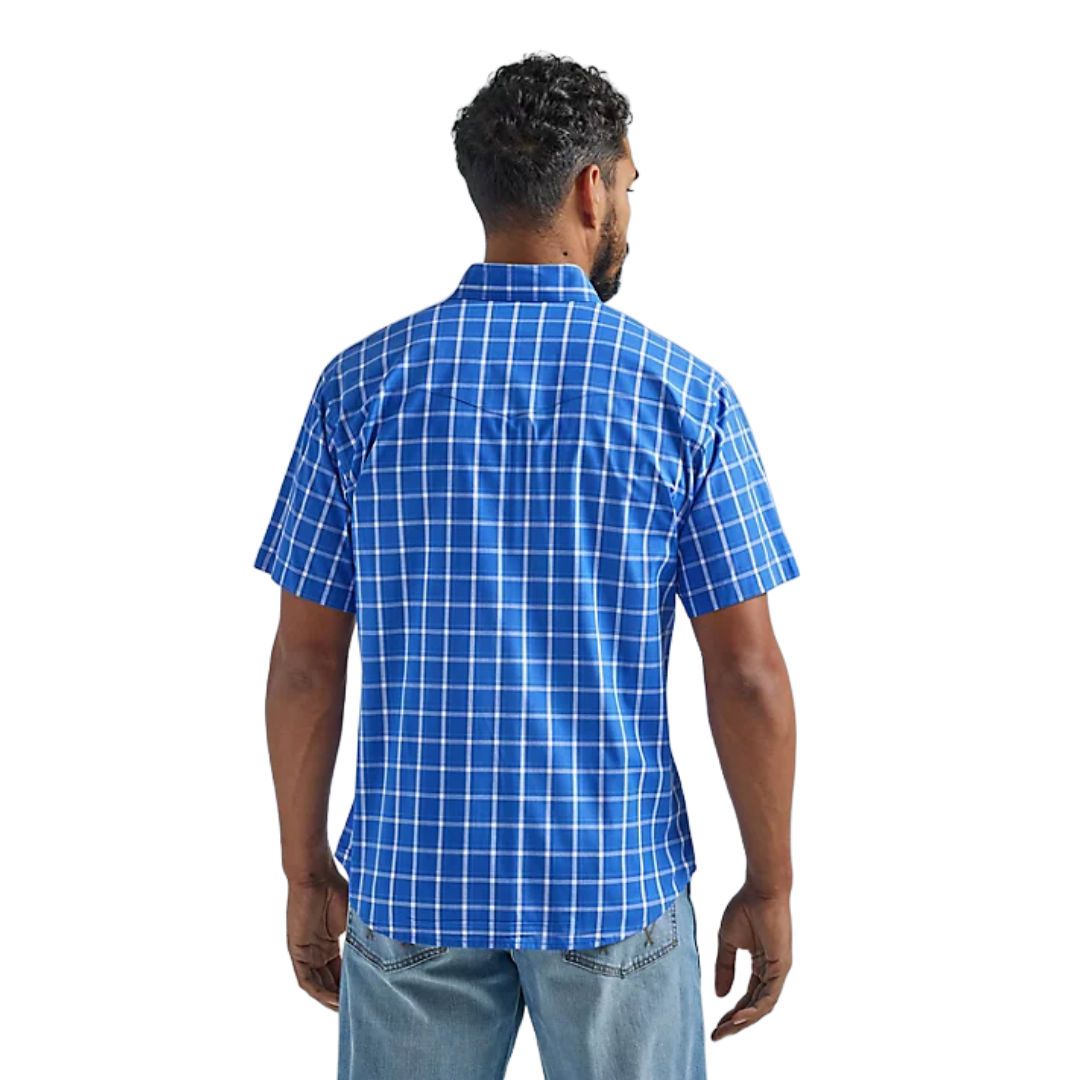 Wrangler Men's Blue Wrinkle Resist Snap Plaid Shirt - Big
