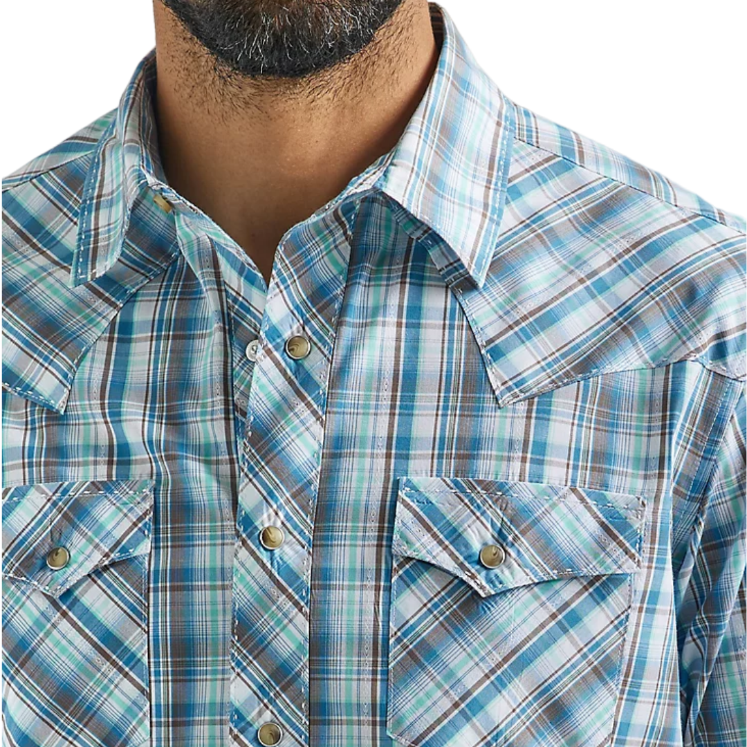 Wrangler Men's Western Plaid Multi Blue Shirt - Big