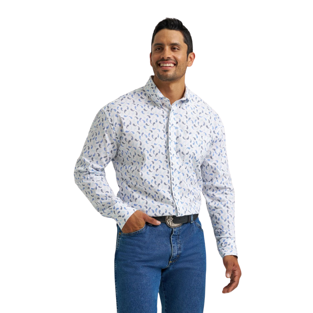 Wrangler Men's George Strait Print White Shirt
