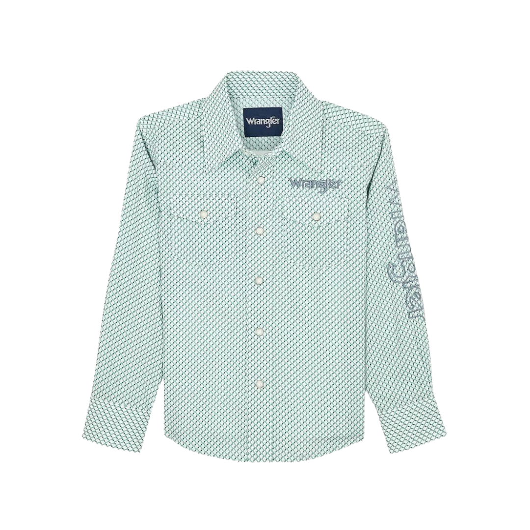 Wrangler Youth Boy's Logo Western Snap Green Shirt