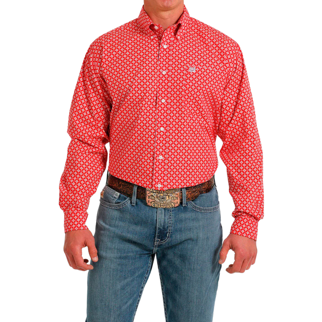 Cinch Men's Geometric Print Casual Red Shirt